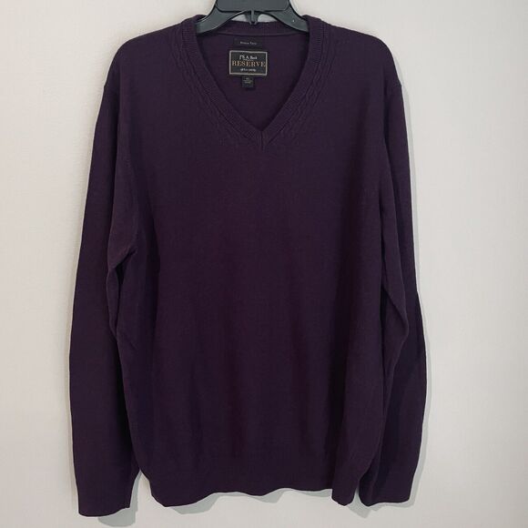 Jos A Bank Reserve Italian Yarn Sweater Men's XL Wool Blend V-Neck Purple Italy - Picture 1 of 12